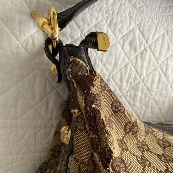 Gucci Jockey GG Monogram Canvas Brown Pebbled Leather Hobo Shoulder Bag - Picture 10 of 16